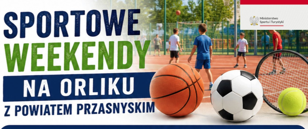 Grafika informująca o cyklu wydarzeń sportowych skierowanych do mieszkańców powiatu przasnyskiego