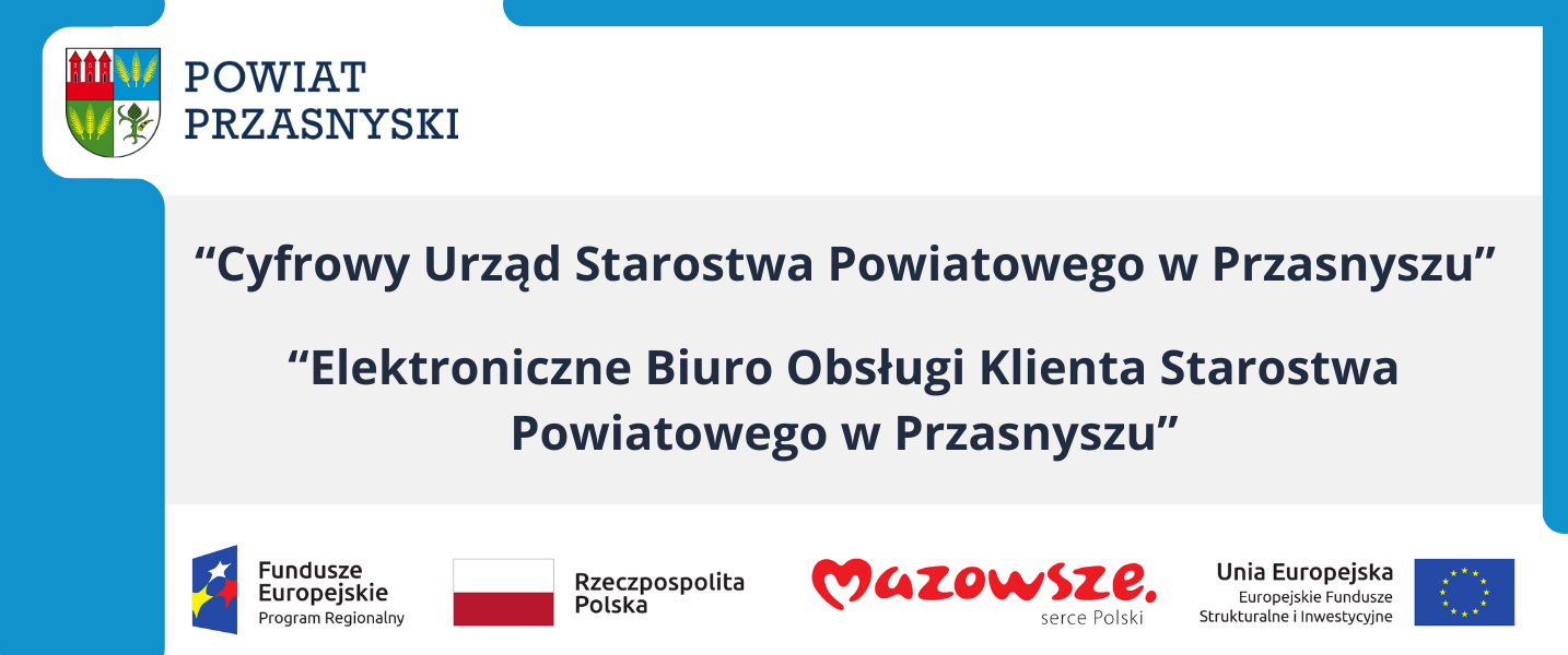 Grafika informuje o elektronicznych usługach Starostwa Powiatowego w Przasnyszu. Treść w artykule.