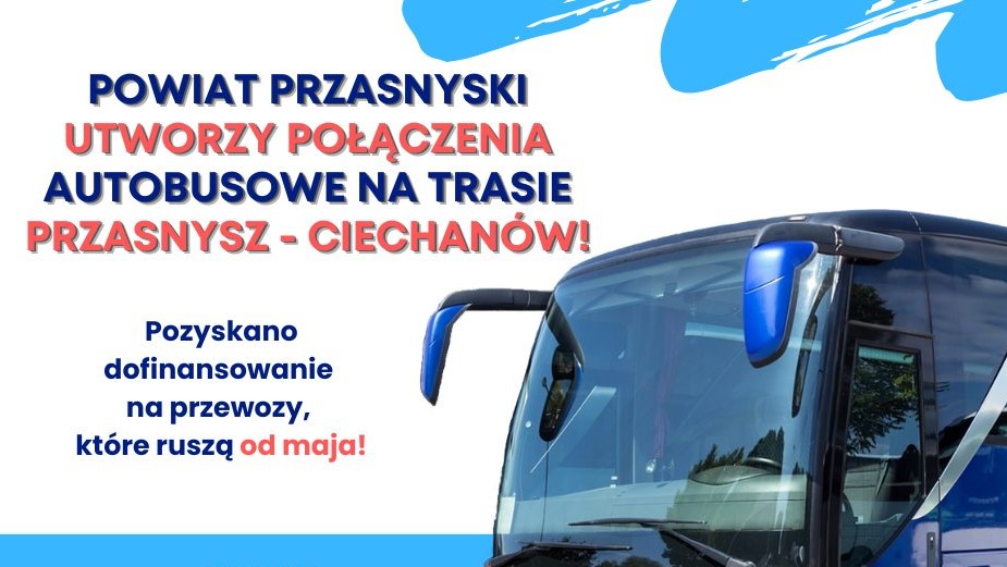 Grafika informuje o połączeniach autobusowych Przasnysz-Ciechanów. Treść w artykule.
