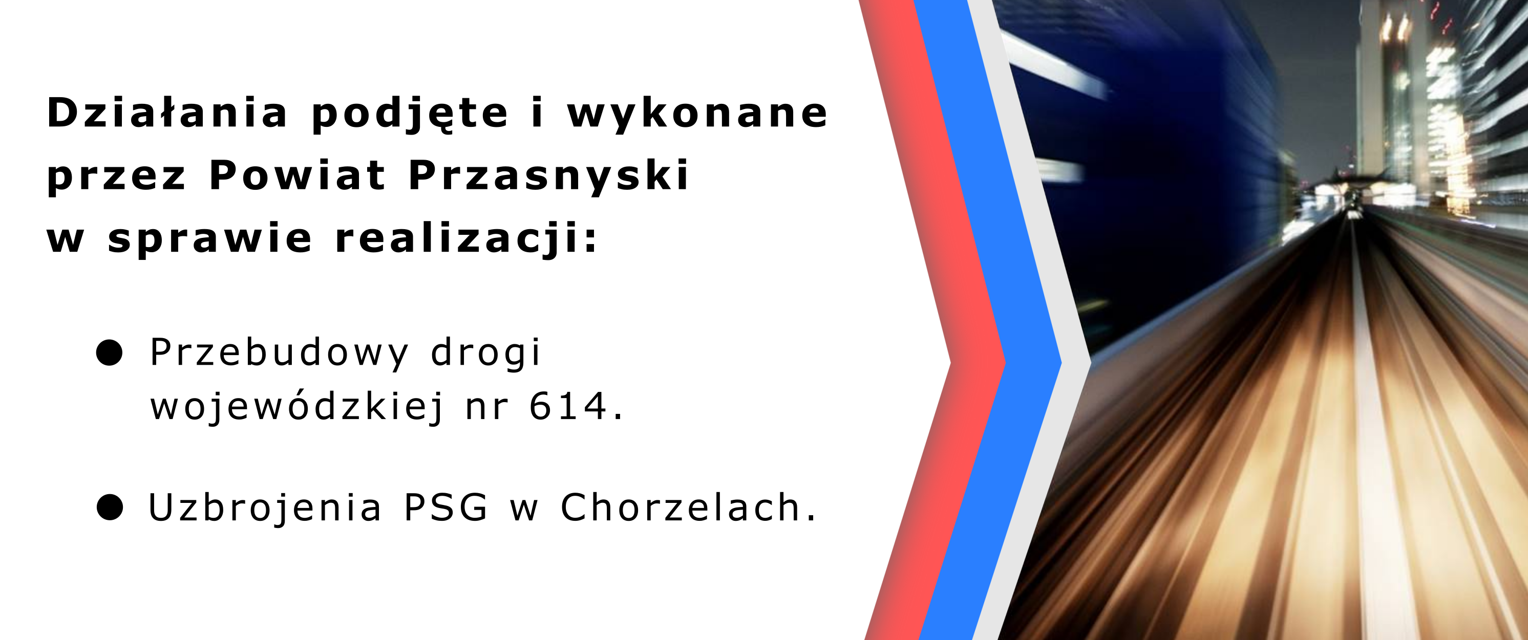 Grafika z prezentacji o działaniach Powiatu Przasnyskiego odnośnie drogi wojewódzkiej 614 i strefy gospodarczej w Chorzelach