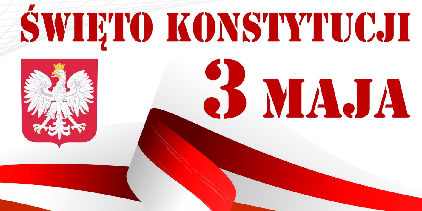 Grafika z godłem Polski i napisem święto konstytucji 3 maja