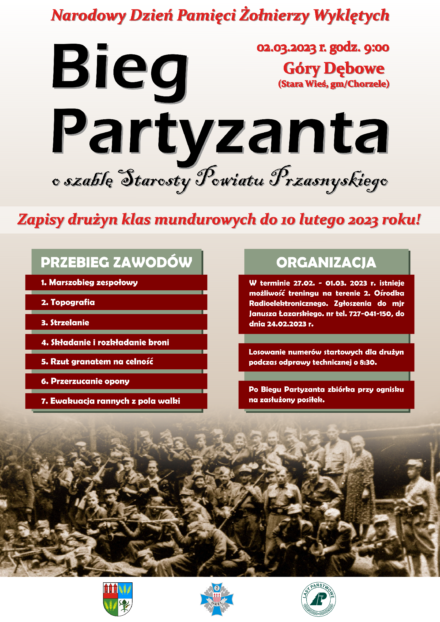 Plakat Biegu Partyzanta o Szablę Starosty Przasnyskiego w 2023 roku.