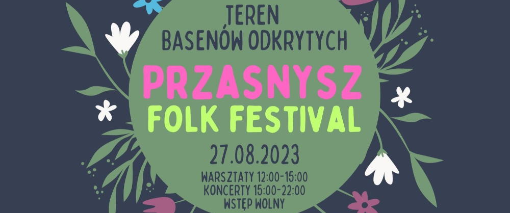 Grafika zapraszająca do udziału Przasnysz Folk Festival. Treść w artykule.